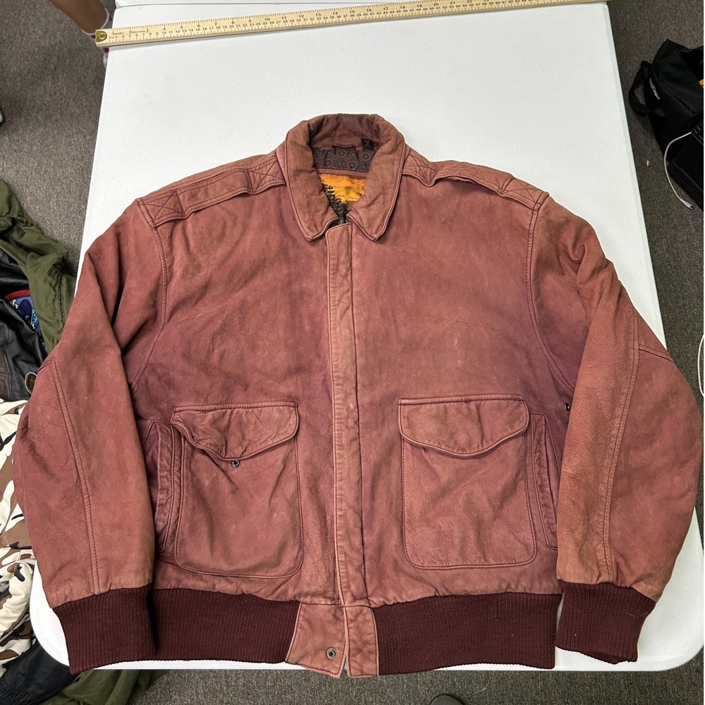 Outbrook Bomber Jacket Ladies Large Burgundy Genuine Leather Vintage Aviator G2